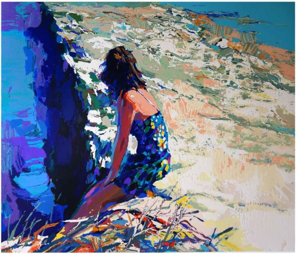 Nicola Simbari "Girl on the Sea Wall" limited edition serigraph.