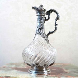 Antique French Fine Crystal and Silver Claret Jug