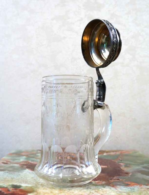 Russian Handmade Crystal Silver Beer Mug cap open