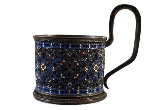 Antique russian silver gilt enamel tea glass holder