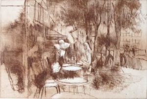 Paris Cafe Flore limited edition etching by Nicola Simbari
