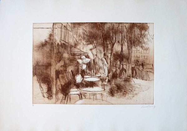 Paris Cafe Flore limited edition etching by Nicola Simbari full size