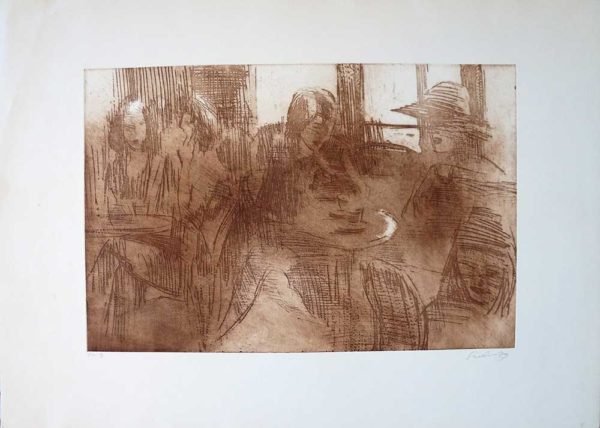 Paris Cafe deux Mogots limited edition etching by Nicola Simbari full size